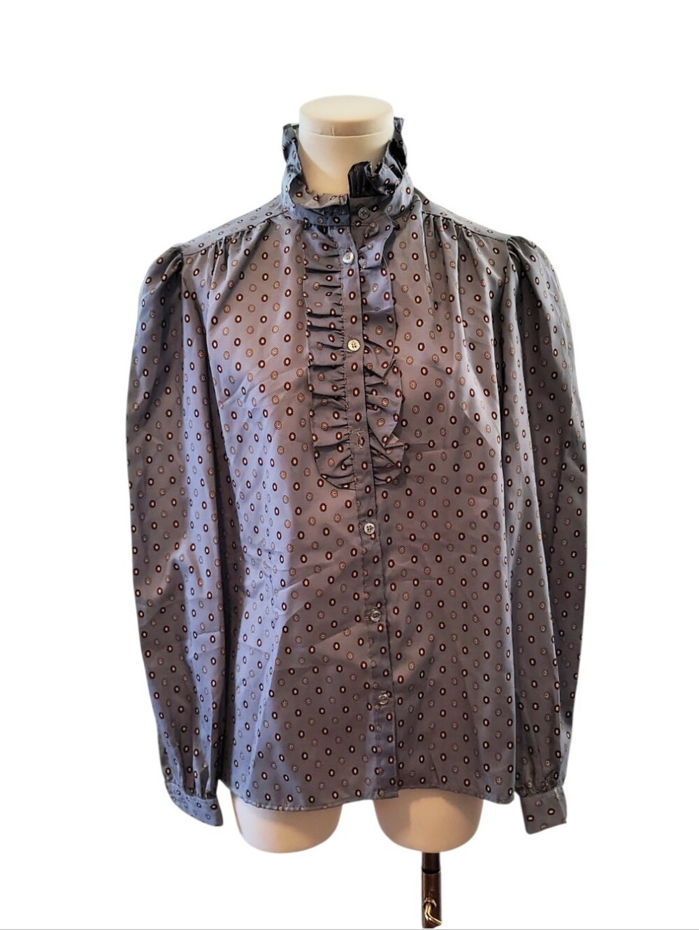 Ashley Hall Victorian Ruffled High Neck lightweight Floral Blouse Size 12